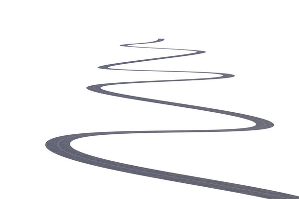 Ilustracja 3D renderowania. Streszczenie falistej drogi asfaltowej przechodzącej z boku na bok na izolowanym na białym tle. Wyobraźnia biznes pomysł kreatywny na zakrzywionej drodze do koncepcji celu - Zdjęcie, obraz