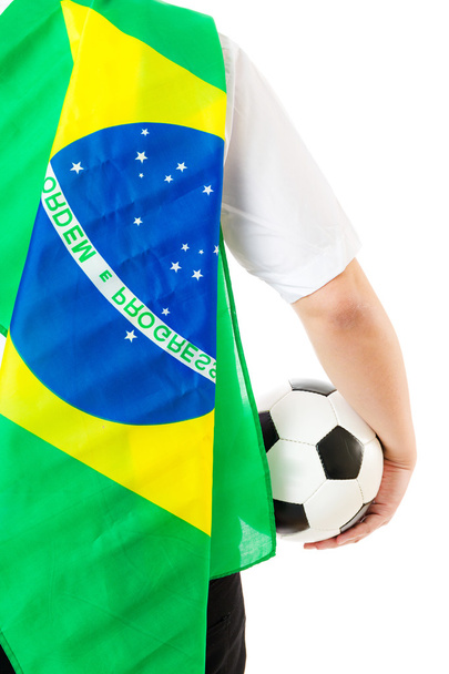 Back of businessman with football and brazil flag - Zdjęcie, obraz