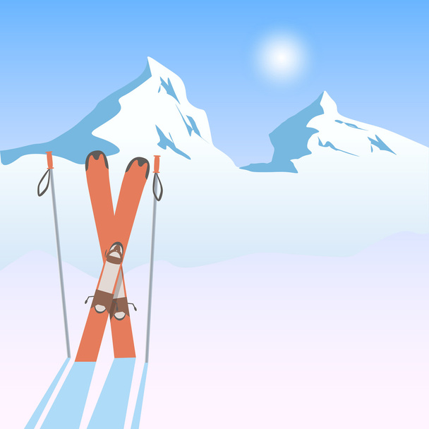 retro ilustracji wektorowych z snowy gór i narty - Wektor, obraz