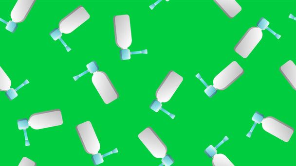 Endless seamless pattern of medical scientific medical items with drops and sprays for nose and throat from a runny nose and sore throat on a green background. Vector illustration - Vector, Image