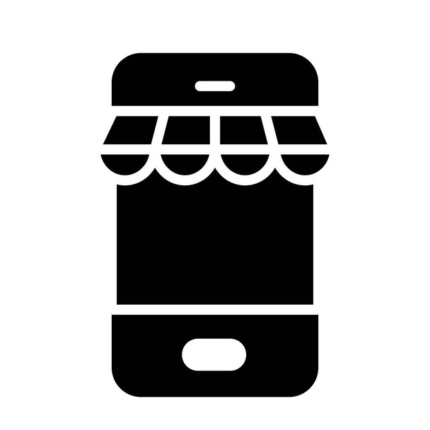 Online-Shopping-Konzept, Smartphone mit Store-Zelt-Symbol, Silhouette-Stil - Vektor, Bild