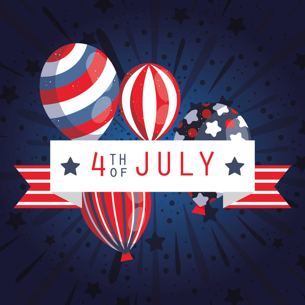 Usa Luftballons und 4. Juli Ribbon Vector Design - Vektor, Bild
