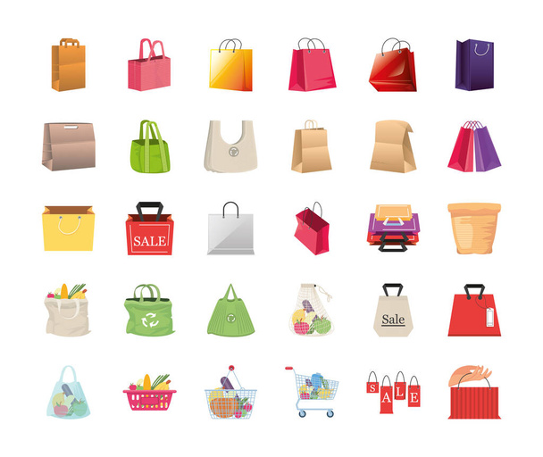 set of icons shopping bags on white background - Vector, Image
