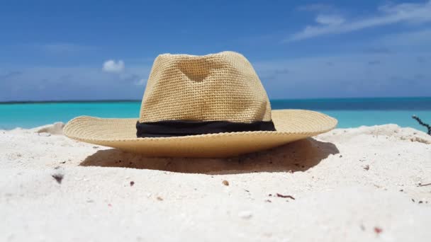 Ψάθινο καπέλο στην τροπική παραλία. Διακοπές στο Μπαλί. - Πλάνα, βίντεο