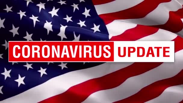 Coronavirus Update Text on United States flag video waving in wind. Antecedentes realistas de la bandera estadounidense. Fondo concepto de virus Corona en Estados Unidos Bandera Looping Primer plano 1080p Full HD 1920X1080 metraje - Imágenes, Vídeo