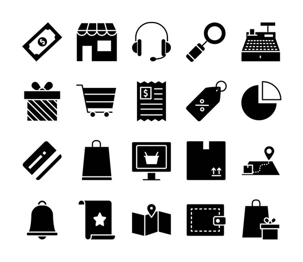 magasin et shopping ensemble d'icônes en ligne, style silhouette
 - Vecteur, image