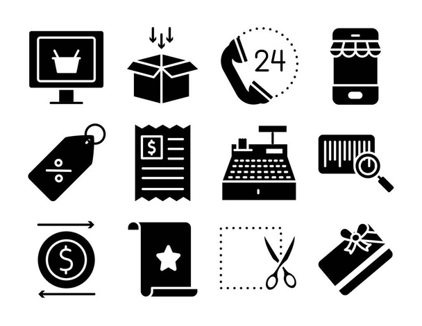 box and shopping online icon set, silhouette style - Vector, Image
