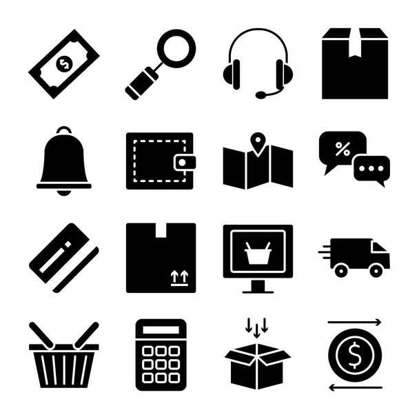 auriculares y compras en línea icono conjunto, estilo de silueta
 - Vector, imagen