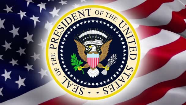 Národní symbol American Bold Eagle. Znak prezidenta Spojených států amerických v Bílém domě. Americký orel. Vlajka USA a znamení Bílého domu. Den politických prezidentů - Washington, 2. května 2019 - Záběry, video