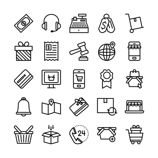 headphones and shopping online icon set, line style - Vektor, obrázek