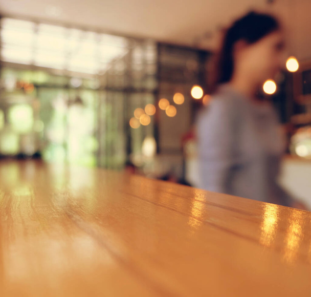 Coffee shop blur background with bokeh light with vintage filter - Photo, Image
