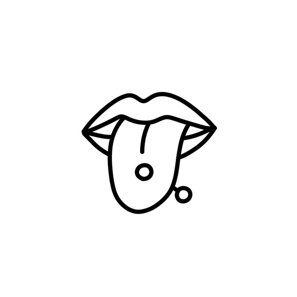 ikona przekłuwania języka, ilustracja linii wektorowej - Wektor, obraz