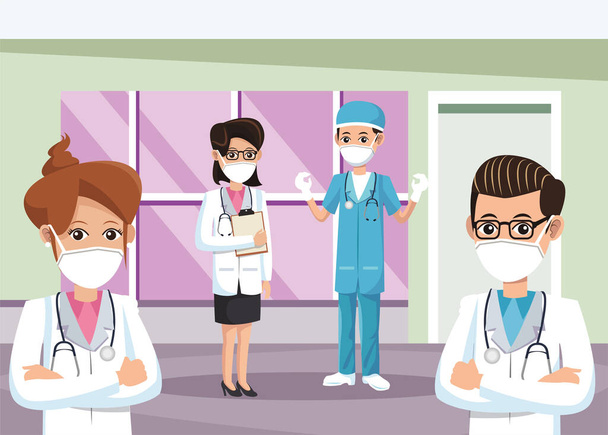 група лікарів у медичних масках
 - Вектор, зображення