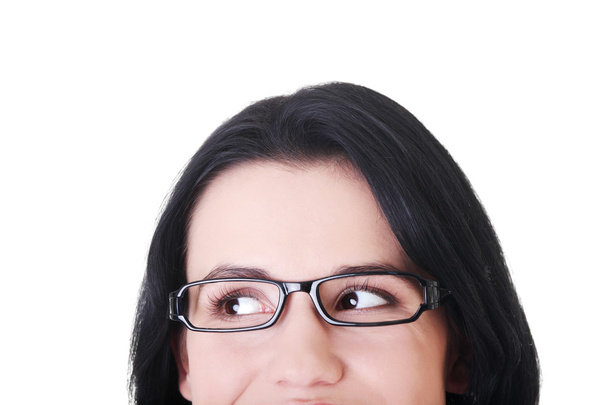 Female's face with eyeglasses. Cut out. - Foto, afbeelding