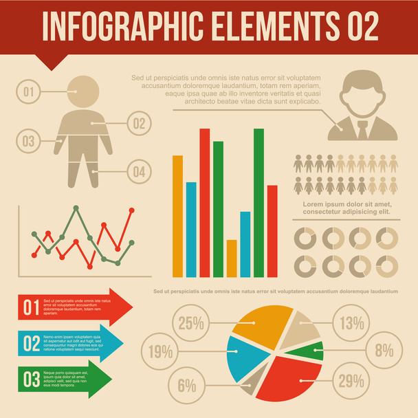 Retro Infographics Elements Set 2. Information and Ring Chart Diagram. - Vektor, obrázek
