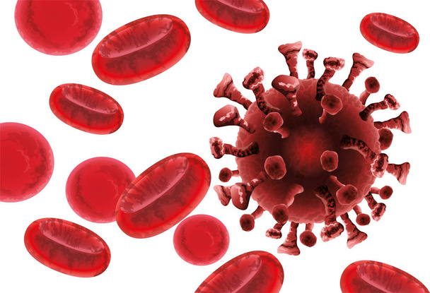 частицы коронного вируса и фон крови
 - Вектор,изображение