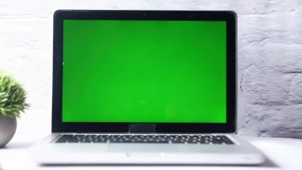 Pantalla portátil con pantalla verde aislada en blanco
. - Imágenes, Vídeo