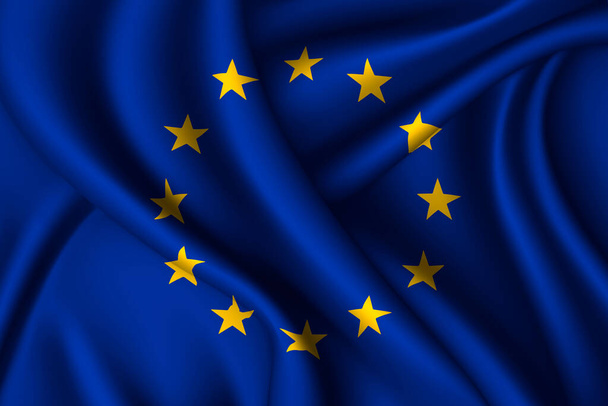 European Union national flag of silk. Vector fabric texture - Vektör, Görsel