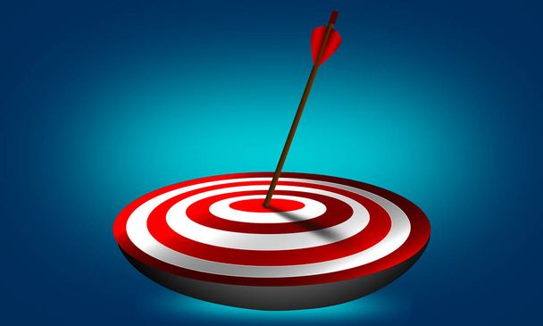 Arrow hit exactly the target. Business goal achieved. 3d rendering - Photo, Image