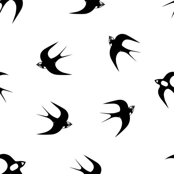 Ręcznie rysowany czarny wektor bezszwowy wzór ilustracja grupy jaskółek lub martletów latają na białym tle - Wektor, obraz