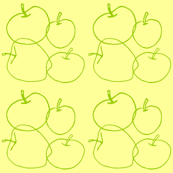 Apples seamless vector color pattern. Outline doodle. Repeating print. Perfect for back to school, apple picking, food packaging, kitchen textiles. - Vector, Image