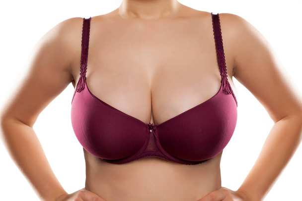 Velké a krásné ženy prsa v fialové podprsenky - Fotografie, Obrázek