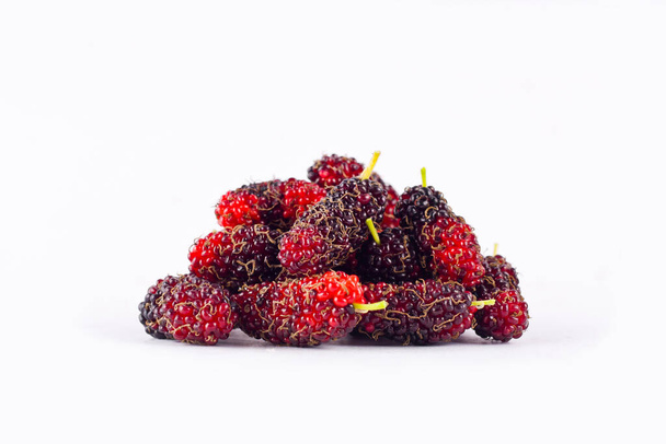 group of ripe mulberries on white background healthy mulberry fruit food isolated - Photo, Image