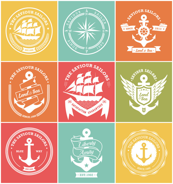 Set de insignias y etiquetas náuticas retro vintage
 - Vector, imagen