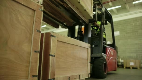 arbeider operationele vorkheftruck vakken en goederen te verplaatsen - Video