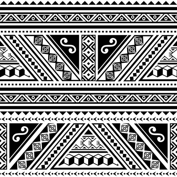 Motif horizontal vectoriel géométrique tribal polynésien sans couture, design traditionnel hawaïen inspiré de l'art du tatouage maori
 - Vecteur, image