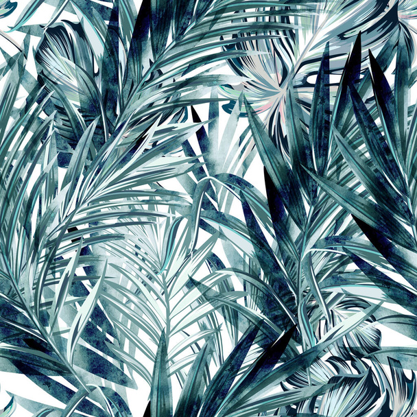 Tropical vector pattern background with green palm leaves in watercolor style, vacation concept - Vektor, obrázek