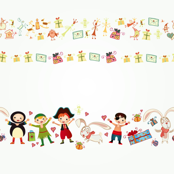Ilustración del huésped con niños y regalos
 - Vector, imagen