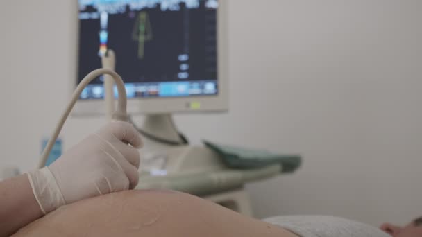 Arzt setzt Ultraschallgerät für Schwangere ein. - Filmmaterial, Video