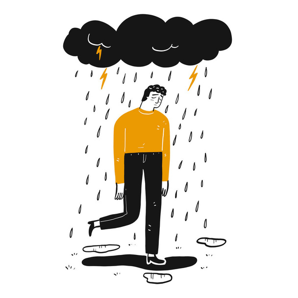 The man is sad, Hand drawn Vector Illustration in sketch doodle style. - Vector, Image