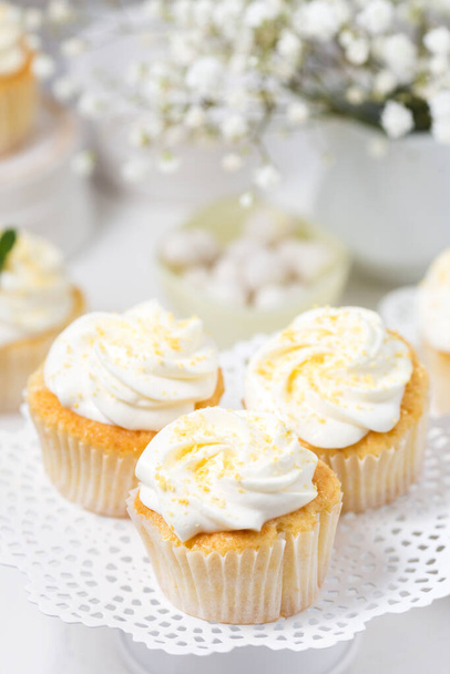homemade cupcakes and cream on the plate - Photo, Image