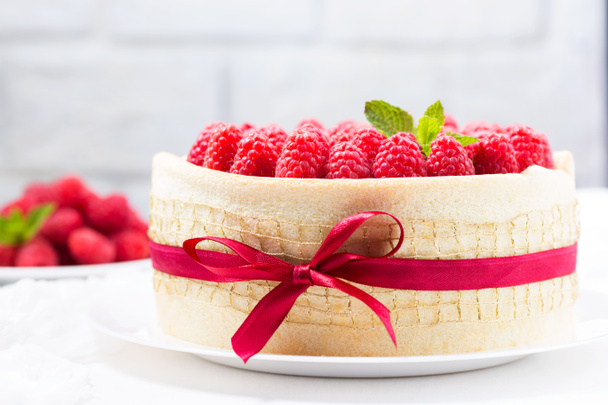 close up of fresh raspberry cake - Photo, Image