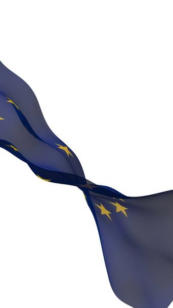 Slightly waving flag of the European Union isolated on white background, 3D rendering. Symbol of Europe. 3D illustration - Photo, image