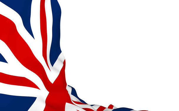 Ison-Britannian lippu heiluu. Britannian lippu. Ison-Britannian ja Pohjois-Irlannin yhdistynyt kuningaskunta. Yhdistyneen kuningaskunnan valtion symboli. 3D-kuva
 - Valokuva, kuva