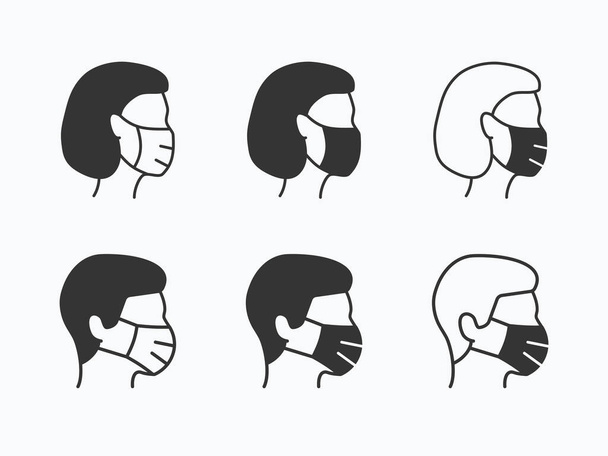 Man and Woman in medical mask icons. Vector illustrations on white. - Διάνυσμα, εικόνα