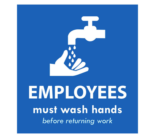 Los empleados deben lavarse las manos signo azul
 - Vector, imagen