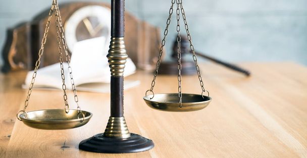 Closeup of balance scales, weight balance. Law and justice concept - Photo, Image