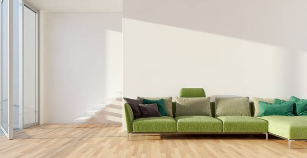 Velký luxusní moderní světlé interiéry Obývací pokoj mockup ilustrace 3D vykreslování počítače digitálně generovaný obraz - Fotografie, Obrázek