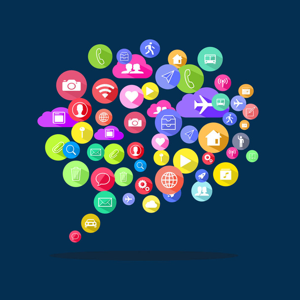 Kolorowe koło ikona w kształcie bańki mowy Social Communication Network Online Streszczenie tło eps - Wektor, obraz