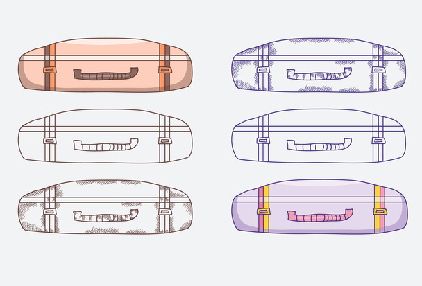 Travel stuff. The suitcase lies. Different design options - contour, shading, vintage, contour and color. Vector illustration - Vector, Image