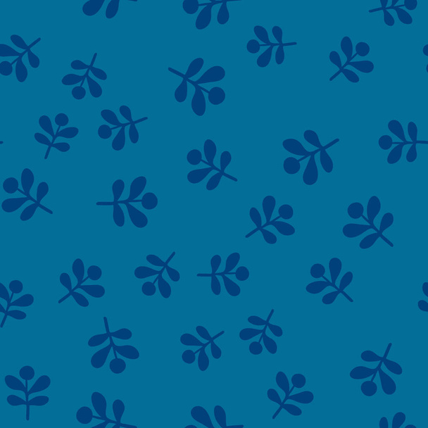 Seamless blue floral pattern. Vintage seamless background with blue leaves - Vector, Imagen