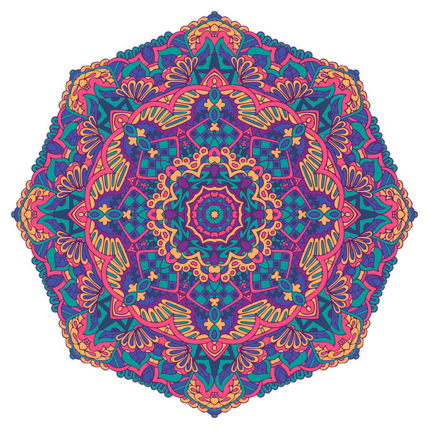 Vector doodle mandala. Ethnic star flower with colorful ornament. Isolated. Illustration on doodle style. - Vector, Image