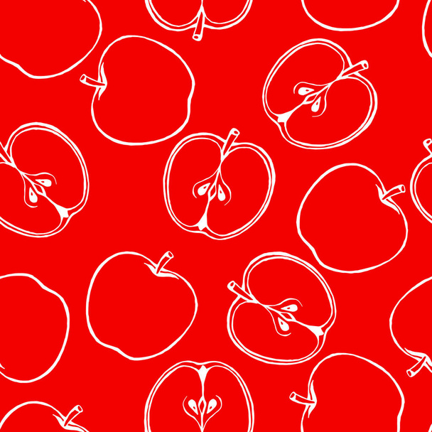 Patrón sin costura con elementos de frutas dibujadas a mano manzana. Papel pintado vegetariano. Para embalaje de diseño, textil, fondo, postales de diseño y carteles. - Vector, Imagen