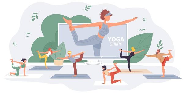 Clases de Yoga Fitness en Internet para entrenamiento en casa
 - Vector, Imagen