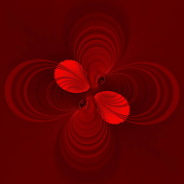 Abstrakte Kunst im Zyklonstil aus Schattierungen dunkellebhafter roter Farbe auf tiefschwarzem Hintergrund, die viele komplizierte Formen und Muster bilden  - Foto, Bild