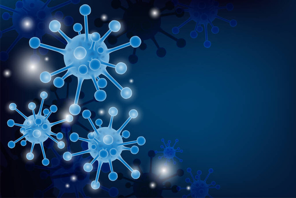 Virus background of Coronavirus (nCoV or COVID-19), Corona virus cell 3d realistic in light blue color on blue background with your copy space. Vector illustration of Wuhan Coronavirus disease. - Вектор, зображення
